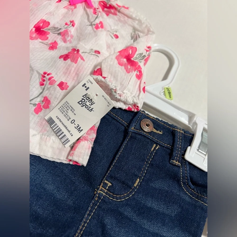 🆕OSHKOSH - 3M - NWT - INFANT GIRLS 2PC FLORAL SHIRT AND DENIM PANT OUTFIT LOT - Picture 3 of 12
